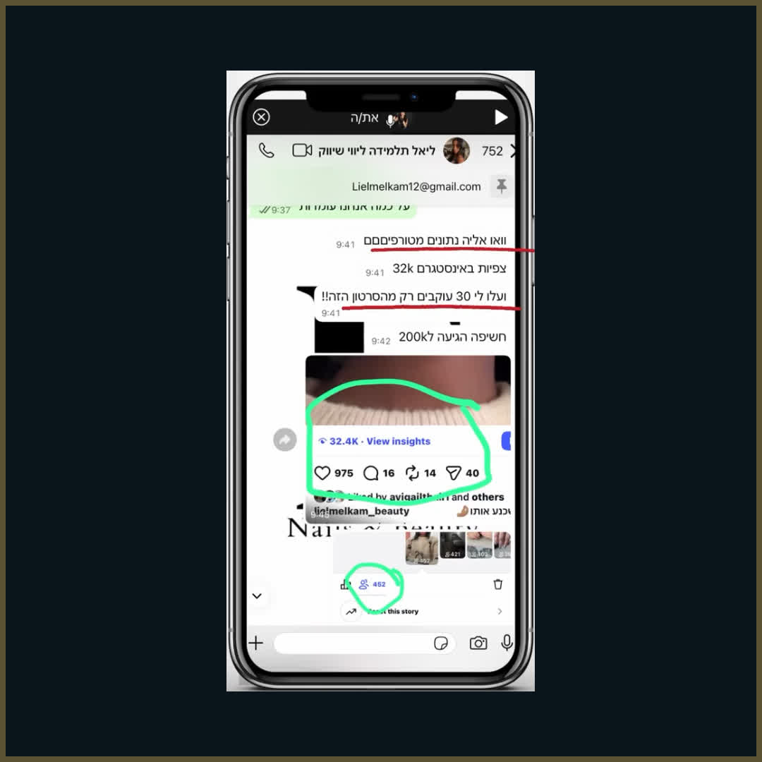 צילום מסך של נתוני חשיפה באינסטגרם